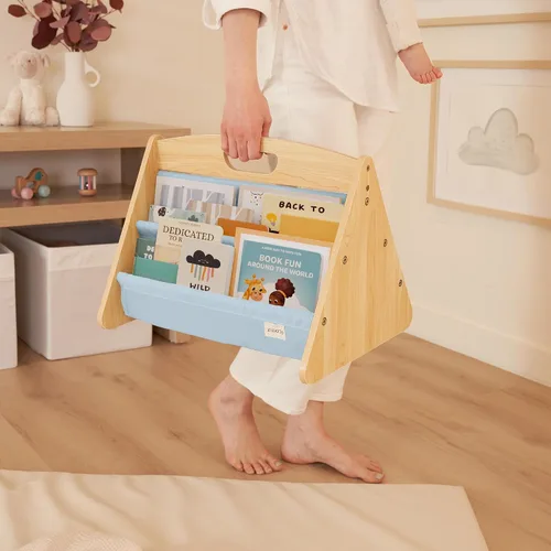 Vista 5 de ZICOTO Estantería decorativa de madera con asa para habitaciones de niños, mantiene los libros ordenados y al alcance de los niños pequeños