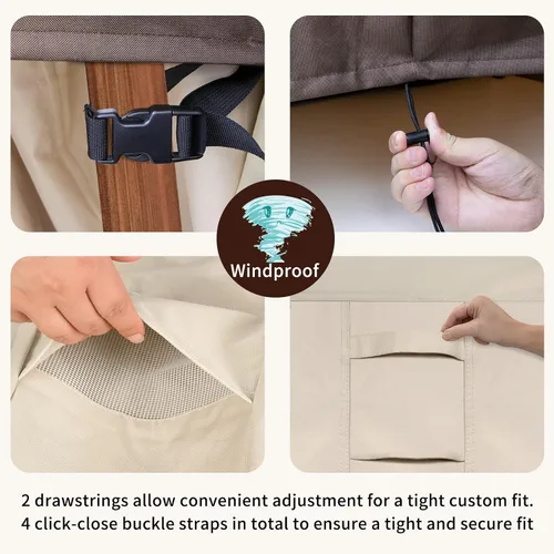 Vista 6 de Fundas redondas para muebles de patio, impermeables, para muebles de patio, 600D, resistente, Oxford, resistente a los rayos UV, antidecoloración