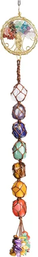 Vista 23 de Árbol de la vida hecho a mano con 7 piedras de chakras, cristales curativos, adorno colgante para decoración del hogar