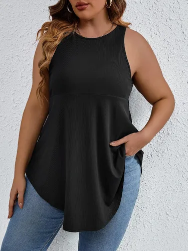 Vista 3 de SweatyRocks Women' Loose Sleeveless Solid Color Casual Plain Tank Tops Plus Size Curved Hem Workout Summer Tee Tops