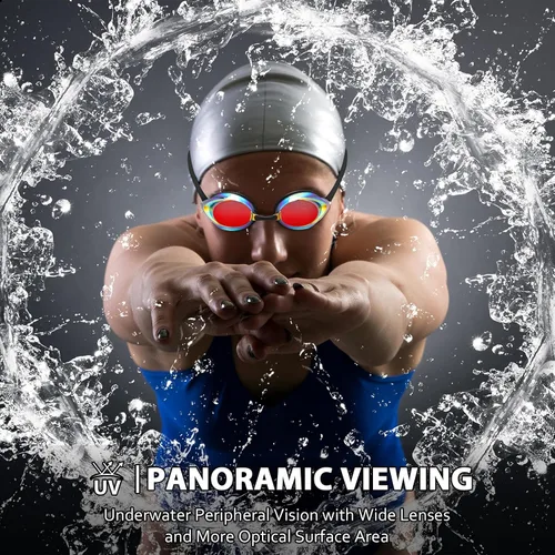 Vista 5 de Landhoow 3 gafas de natación para adultos para hombres y mujeres, anti UV, antiniebla, con espejo de carrera con 6 puentes nasales y 3 correas