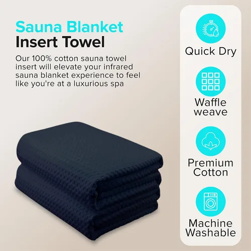 Vista 2 de Manta de inserción para sauna REVIIV - Juego de 2 toallas suaves de algodón negro a cuadros - Cómodas y fáciles sesiones en casa, limpieza mínima