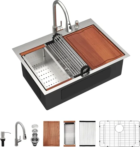 Vista 29 de Dcolora - Estación de trabajo para fregadero de cocina de 33 x 22 pulgadas Dorado