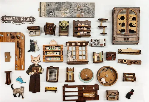 Vista 8 de Kit de rincón de lectura - Kit de casa de muñecas DIY en miniatura de madera con cubierta de polvo, estantería decorativa, rompecabezas 3D