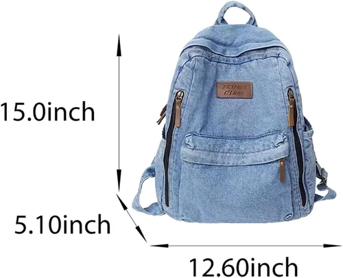 Vista 7 de Mochila de mezclilla para mujeres y hombres, mochila vintage estilo grunge, mochila para computadora portátil, mochila retro para viajes y trabajo