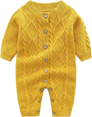 Vista 3 de Conjunto de suéter de punto para bebé recién nacido de algodón de manga larga con gorro cálido de invierno para niños