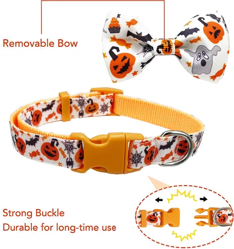 Vista 2 de Paquete de 2 collares de perro de Halloween con corbatín, linterna de Navidad y collar de calabaza para perros pequeños, medianos y grandes