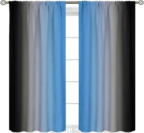 Vista 25 de Cortinas degradadas grises y negras, con textura geométrica moderna abstracta para cocina, dormitorio, sala de estar, juegos de 2 paneles