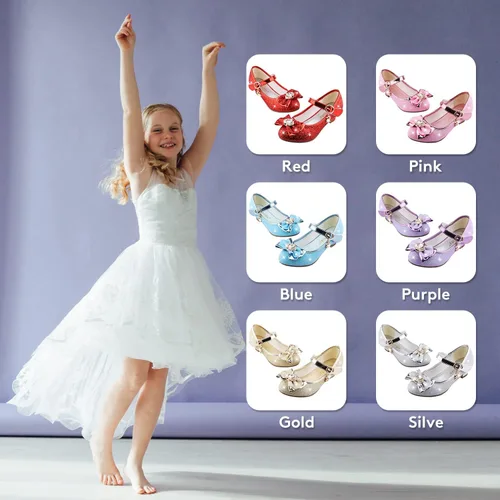 Vista 3 de Amtidy Girls Dress Shoes Mary Jane Wedding Party Shoes Glitter Bridesmaids Princess Heels