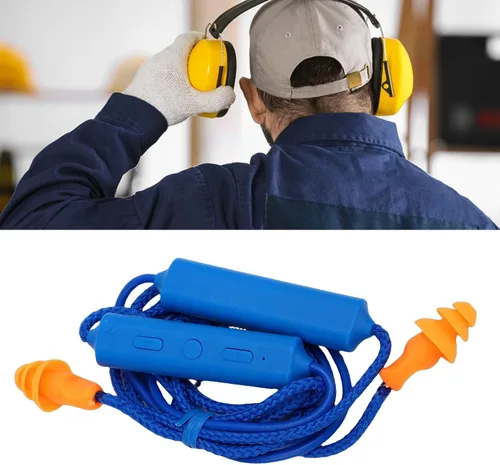 Vista 4 de ASHATA Auriculares Bluetooth con banda para el cuello, IPX5, a prueba de agua, 200 mAh, recargable, para taller de construcción (azul)