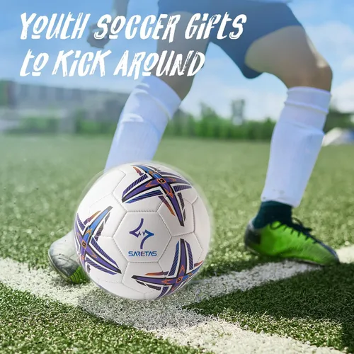 Vista 8 de SARETAS Balón de fútbol de piel sintética tamaño 5, para adultos, jóvenes, adolescentes, jóvenes, entrenamiento, fútbol, 32 paneles cosidos a