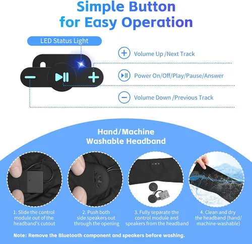 Vista 7 de Sleep Headphones Bluetooth 6.0 Diadema para dormir de lado Negro