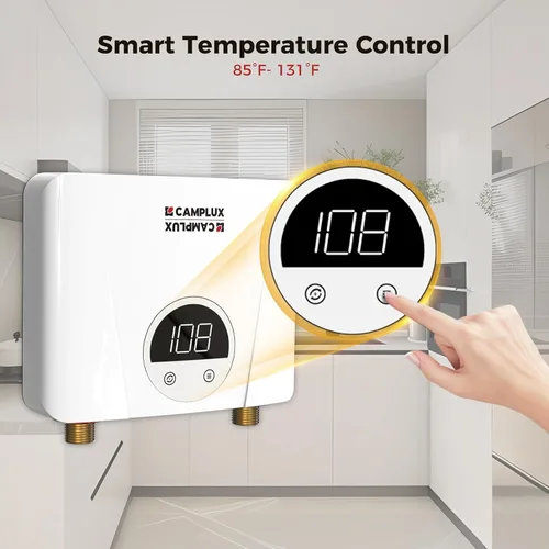Vista 4 de CAMPLUX Electric Tankless Water Heater, 3.5kW at 120 Volts Point of Use Water Heater with Self Modulating Technology, Must HardWird Requiring 10AWG