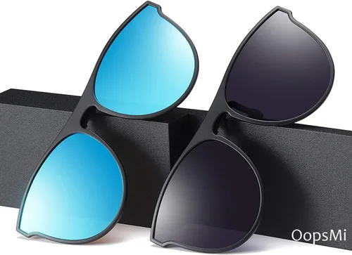 Vista 2 de OopsMi Gafas de sol polarizadas con clip TR90 con marco abatible para lentes recetados (lente negra)