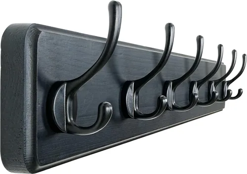 Vista 24 de Dseap Perchero de Pared: Moderno, Patentado, Resistente, 17.4" de Largo, Riel Colgador de Madera con 5 Ganchos Dobles para Abrigos de Invierno, Negro