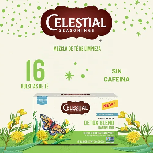 Vista 3 de Celestial Seasonings Detox Blend - Té de bienestar de diente de león, sin cafeína, caja de 16 bolsas de té