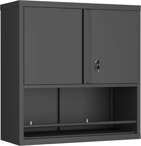 Vista 9 de GREATMEET Armarios de almacenamiento de metal para garaje, armario de almacenamiento con cerradura con puertas, armario de almacenamiento de montaje