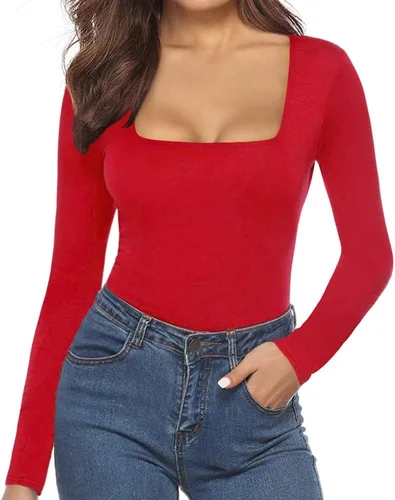 Vista 141 de MANGOPOP - Body de manga corta con cuello cuadrado para mujer