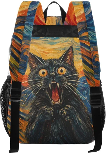 Vista 2 de Mochila transparente con diseño de gato negro y helado para la Negro Naranja Abstracto Gato