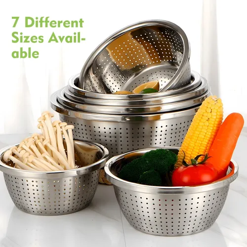 Vista 4 de Colador microporoso de acero inoxidable, cesta de lavado de verduras 304 Colador de cocina de acero inoxidable Escurridor de cuenco de metal