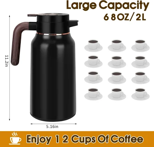 Vista 8 de Jarra térmica de café de 68 onzas, jarras de acero inoxidable para líquidos calientes las 24 horas, jarras de café aisladas para mantener el café