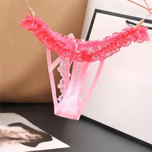 Vista 4 de Sekexi Bragas sexys para mujer, tangas de encaje para mujer, tangas G con perlas y encaje