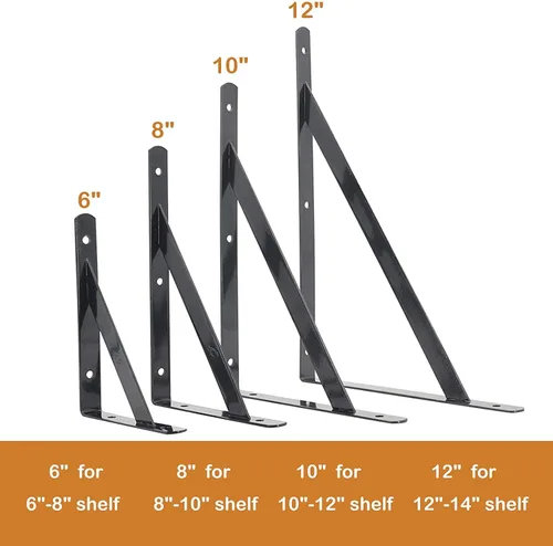 Vista 2 de Soportes de estante de 6 pulgadas, paquete de 6 soportes en L resistentes para estantes, soportes de metal triangulares de 90 grados para estantes