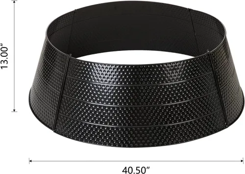 Vista 2 de glitzhome Christmas Tree Collar, 40.5" D Christmas Black Hammered Metal Tree Collar, Decorative Christmas Tree Base Cover Tree Ring for Christmas