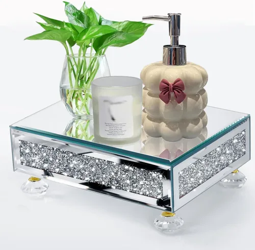 Vista 9 de TACIDON Elevador de cristal con espejo para fregadero de cocina, encimera de baño, decoración moderna. Soporte de pedestal de cristal