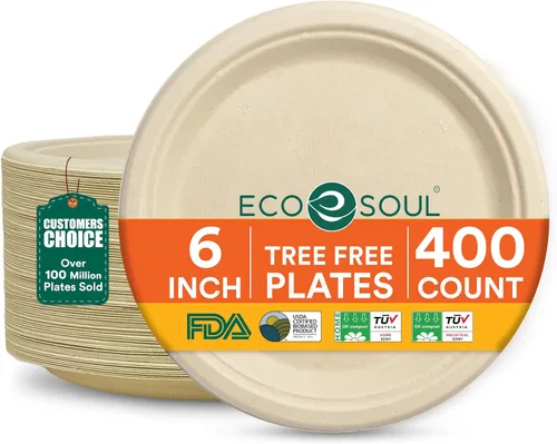 Vista 18 de ECO SOUL - Platos de papel compostables de 9 pulgadas (paquete de 100) biodegradables, resistentes, desechables, ecológicos para cena de Navidad