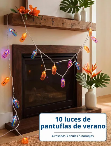 Vista 4 de Luces de cadena tricolor de pantuflas de 8.5 pies, luces de chancletas con temática de playa tropical al aire libre con 10 bombillas de plástico