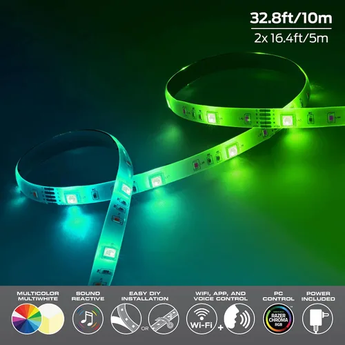 Vista 3 de Monster - Tira de luz RGB+W reactiva con sonido de 32.8 pies, multicolor inteligente + multicolor, uso en interiores, control de aplicación y voz
