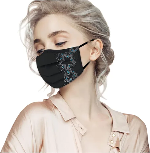 Vista 7 de Paquete de 50 mascarillas desechables para mujer, diseño de estrellas, mariposa, vacaciones, cuidado de la piel para adultos, transpirable, filtro