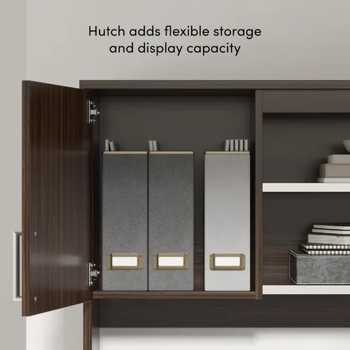 Vista 6 de Bestar Ridgeley - Escritorio ejecutivo en forma de U con pedestal y gabinete, 65 W, chocolate oscuro