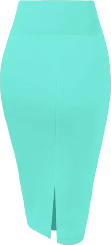 Vista 2 de Hybrid & Company Falda de tubo elástica de nailon para mujer, cintura alta, hecha en los Estados Unidos por debajo de la rodilla