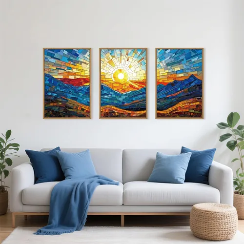 Vista 50 de Celestdeco Juego de arte de pared en lienzo abstracto y neutro grande con marco naranja, moderno y minimalista para pared, diseño geométrico bohemio