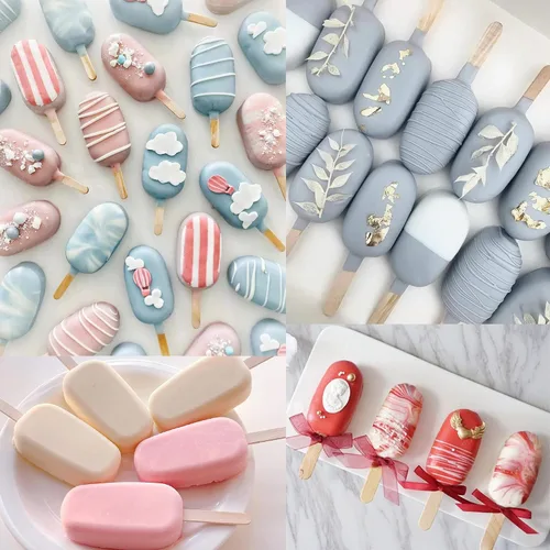 Vista 8 de 2 Moldes Pequeños Mini para Paletas, Moldes para Cakesicles de Silicona, Molde para Cake Pops con 4 Cavidades con 100 Palitos de Madera y 100