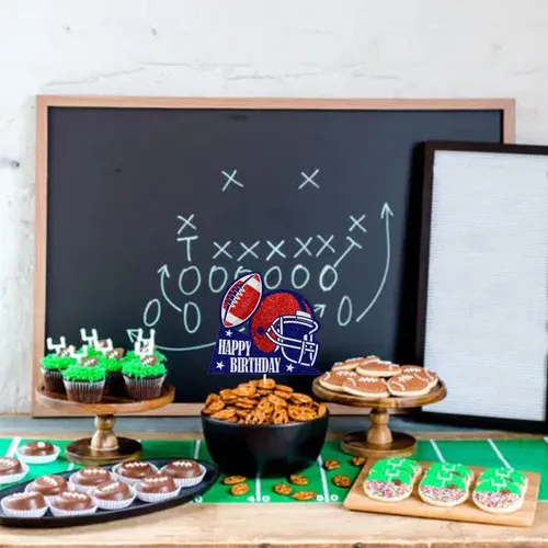 Vista 5 de Decoración para pastel de rugby, decoración de casco de fútbol americano de feliz cumpleaños, fiesta deportiva, decoración de touchdown para niños