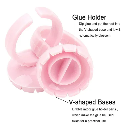 Vista 7 de 300 anillos de pegamento para pestañas, anillos de pegamento inteligentes para extensiones de pestañas, anillos desechables para suministros de Rosa