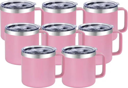 Vista 24 de VEGOND Taza de café aislada de 14 onzas con asa, taza de café de viaje de acero inoxidable con tapa, taza de café de metal al vacío de doble pared