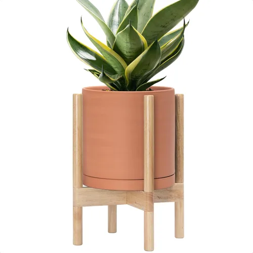 Vista 36 de D'vine Dev Maceta de cerámica con soporte de ébano – Maceta redonda moderna de 8 pulgadas con soporte para maceta de madera, color negro, 55-B-M-2