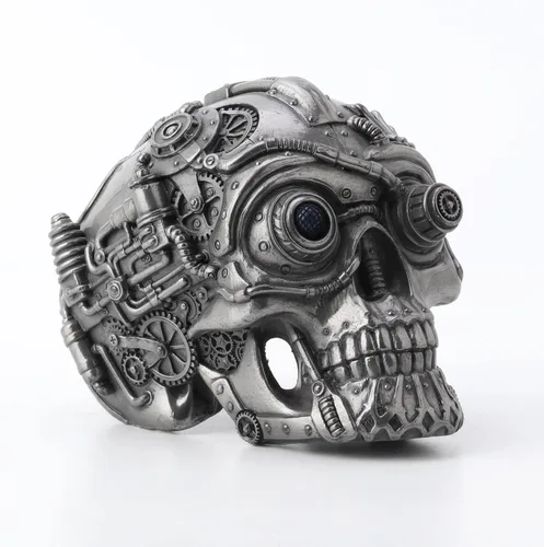 Vista 4 de Veronese Design 4 1/2" alto Steampunk láser ojo cráneo resina escultura Petwer acabado