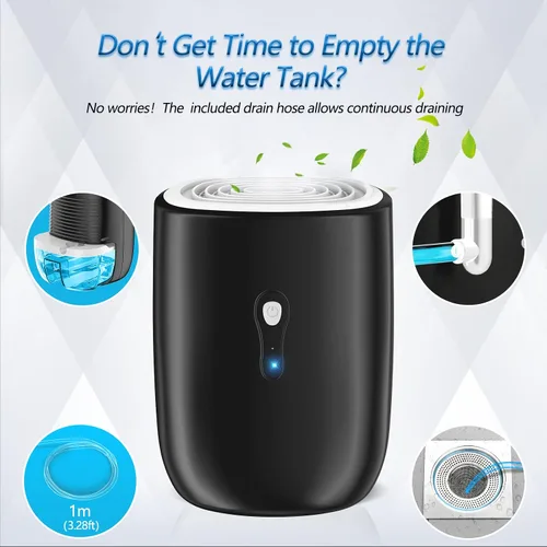 Vista 4 de Deshumidificadores para el hogar 27oz(800ml) Pequeños deshumidificadores con apagado automático y manguera de drenaje, deshumidificador ultra