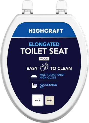 Vista 2 de HIGHCRAFT Asiento de inodoro redondo prémium con bisagras ajustables, asiento de inodoro de madera moldeada, se adapta a inodoros redondos estándar