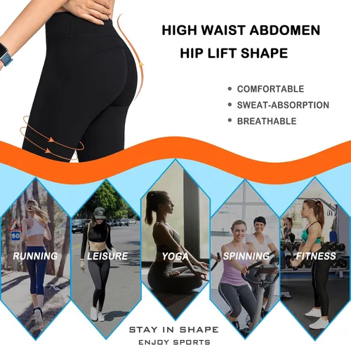 Vista 8 de Yoga Pants for Women Workout Shorts, 7 inch Slimfit Capris Rash Guard Leggings Tummy Control