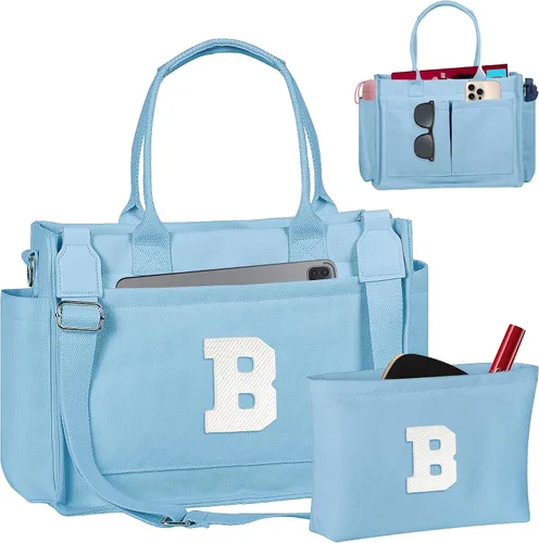 Vista 193 de Easter Basket Stuffers, Initial Tote Bag with Makeup Bag, Birthday Gifts for Women, Teen Girl Gifts Trendy Stuff