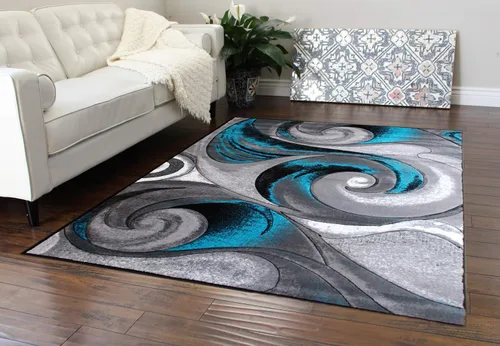 Vista 10 de Masada Rugs, Alfombra tejida moderna, tallada a mano (8 pies x 10 pies, turquesa)