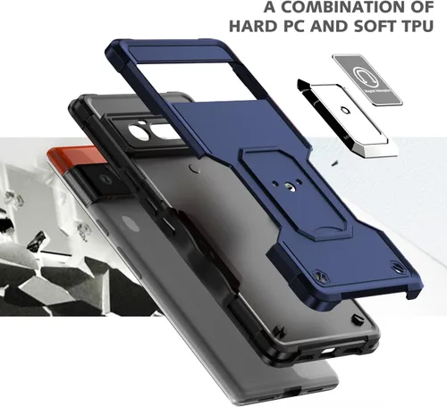 Vista 6 de Asuwish Funda de teléfono para Google Pixel 6 Pro con protector de pantalla de vidrio templado y soporte de anillo rígido híbrido resistente Azul