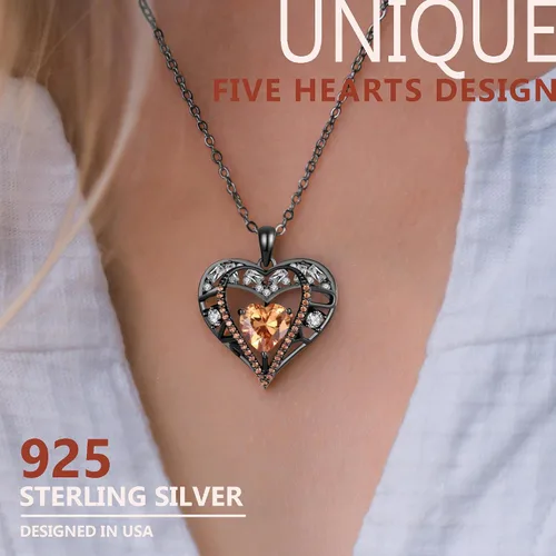 Vista 86 de Collar de cristal de 5 corazones, chapado en oro rosa de 18 quilates, colgante con cadena de plata de ley 925 de 18 + 2 pulgadas, joyería de piedra