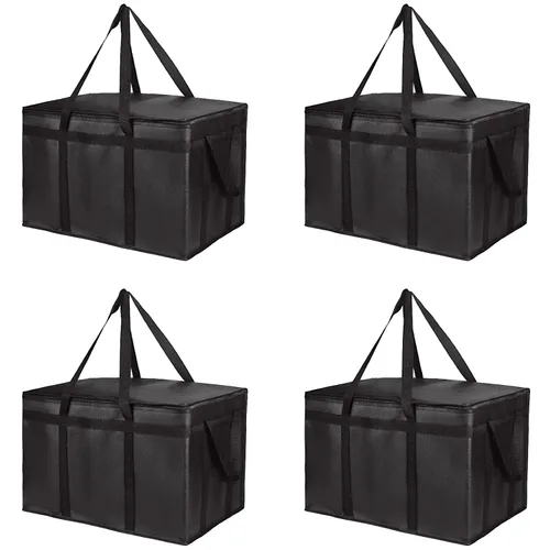 Vista 23 de Bolsa térmica, suave y aislada, bolsa de alimentos plegable para entrega de alimentos, portátil, color negro, paquete de 4, tamaño L Soft Cooler
